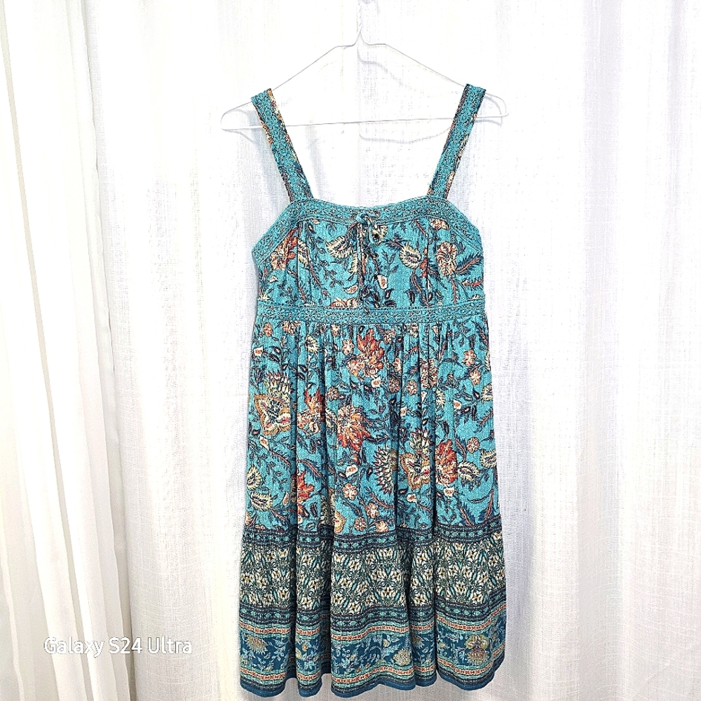 2/$30 Y2K Babydoll Floral Teal Summer Mini Dress Coquette Festival Boho Size XS‎